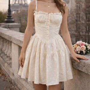 Romantic Ivory Lace Mini Dress | Cottagecore Corset Style | Feminine Summer Dres